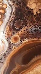 Obraz premium A mesmerizing background of fluid acrylic pour patterns in earthy tones, with marbled swirls and cells. 