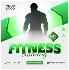 Gym Fitness Training Banner with Green and White Gradient Design, Editable Text Effect for Fitness Club Promotions