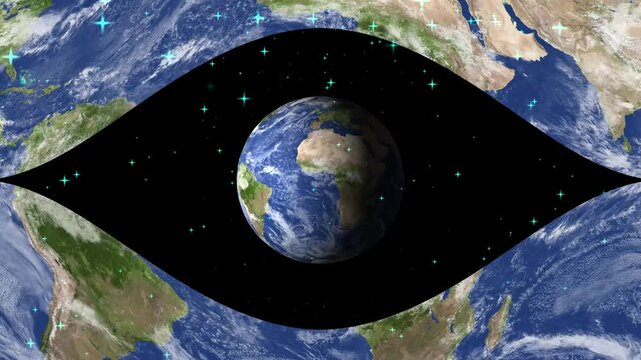Two World and ster Photo realistic 3d earth slowly spinning on black background 4k video.