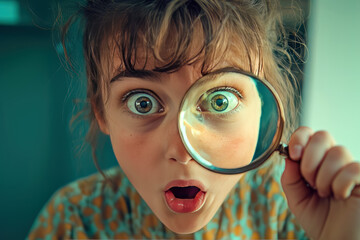 Portrait of a teenager girl with magnifier glass