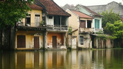 Fototapeta premium Waterfront Row of Old Houses in Hoi An