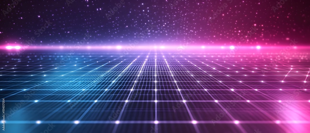 Aufkleber abstract digital background with grids and stars in pink and blue, ideal for technology, futuristic 