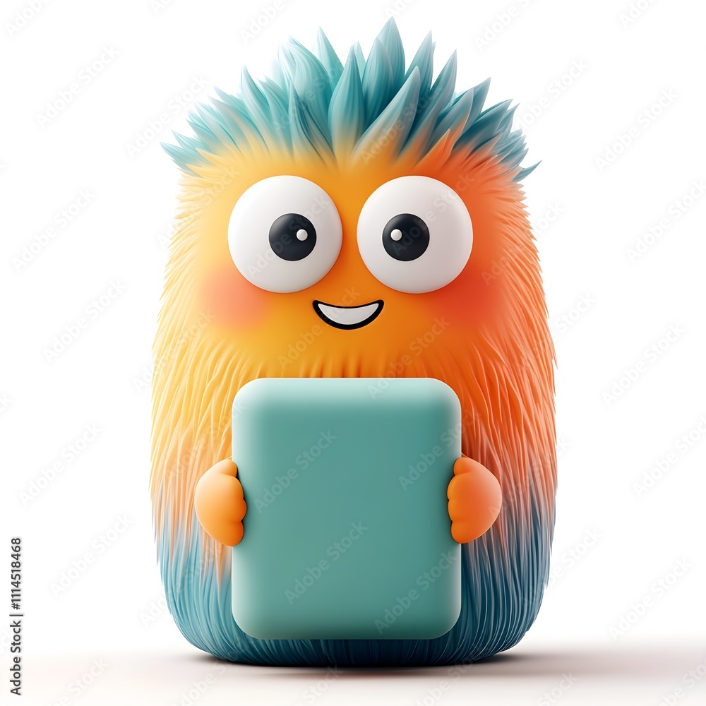 Poster charming 3d rendered cartoon character with cheerful and endearing expression firmly holding an unbr
