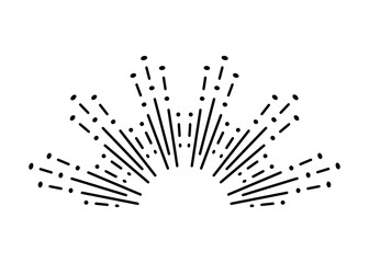 Sunburst firework explosion. Retro hand drawn sparkle. Bursting or light rays, linear drawing. Vector trendy hand drawn retro isolated design element