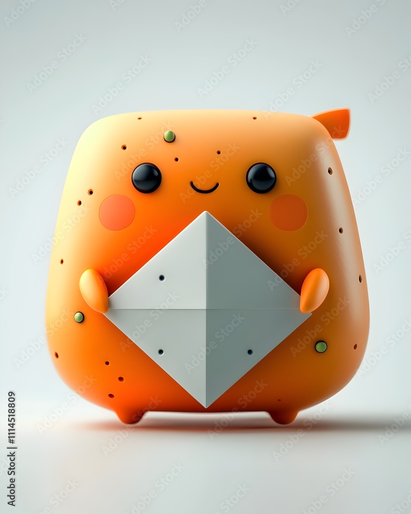 Poster endearing cartoon character design with playful whimsical figure tightly clasping a featureless four