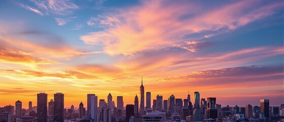 Stunning Sunset Over Philadelphia Skyline with Colorful Clouds