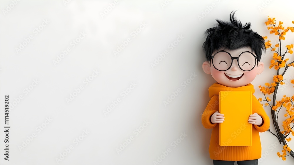 Poster endearing 3d cartoon persona with a joyful and delightful countenance firmly clasping an unbranded r