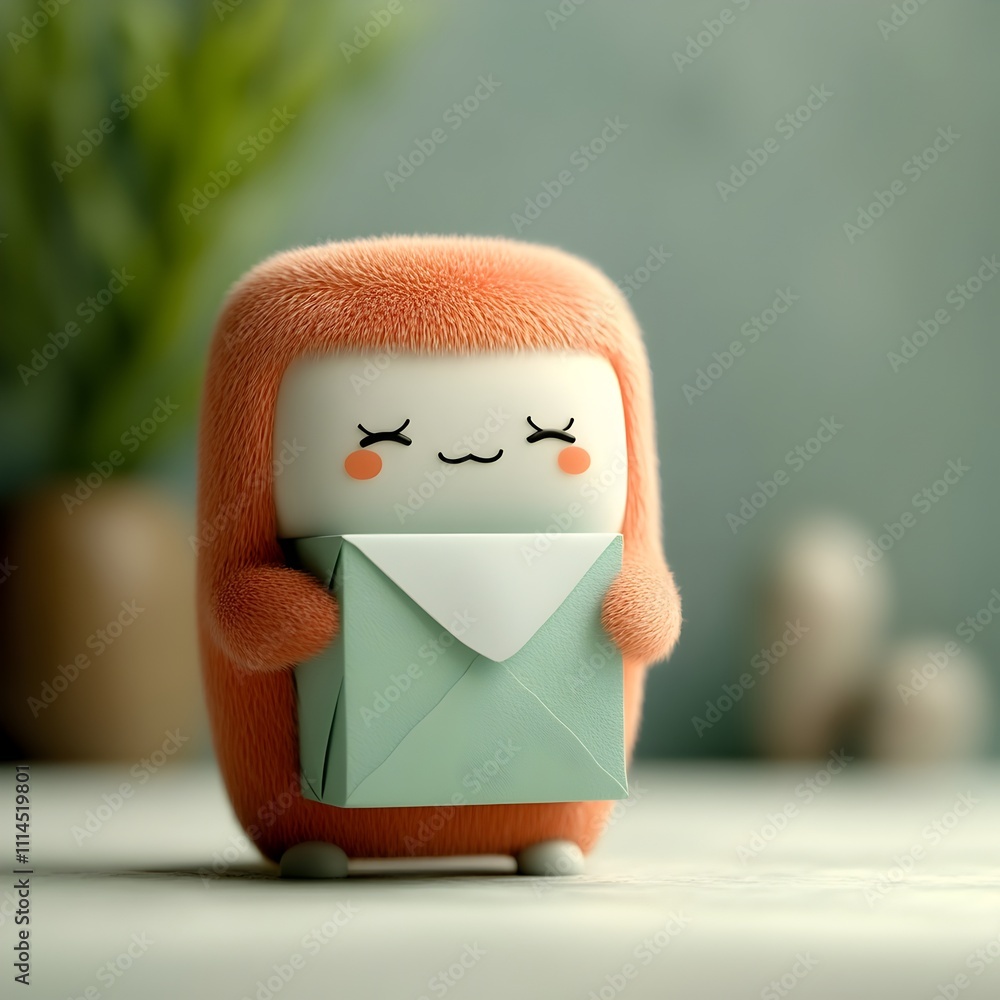 Poster charming 3d rendered cartoon entity tightly embracing a featureless four sided paper box perfect for