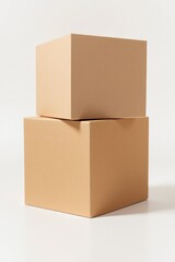 Obraz premium Stacked Plain Brown Packaging Boxes on White Background