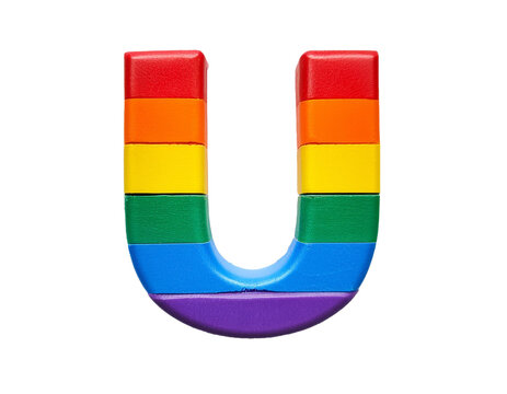 Letter U - consisting of rainbow colors, isolated on a white background, cut out 