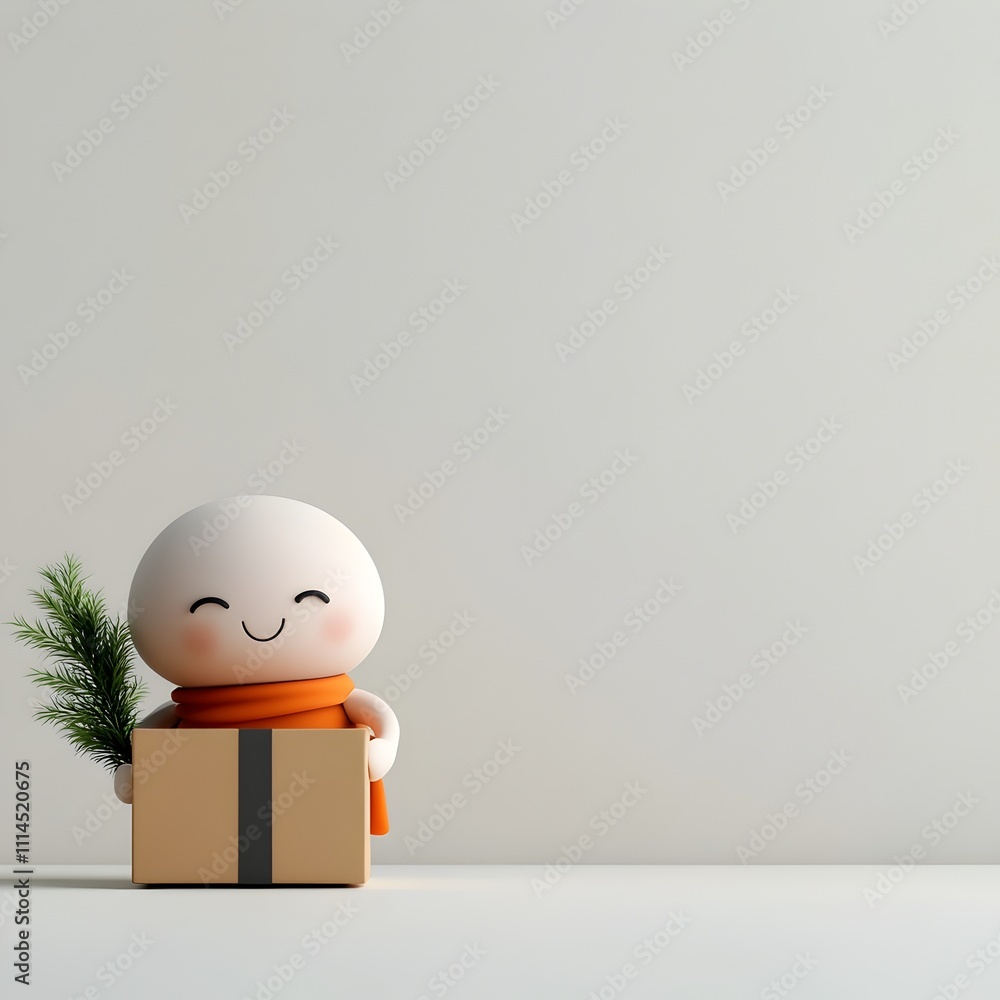 Poster charming and playful 3d rendered cartoon figure lovingly embracing a basic unembellished cardboard c