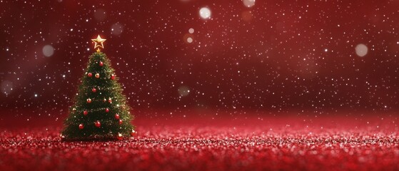 Christmas Theme, A small Christmas tree is surrounded by red snow