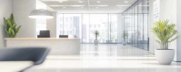 Fototapeta premium Modern office lobby with plants and natural light