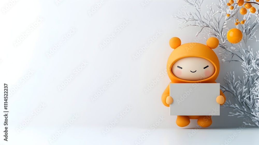 Poster adorable 3d animated character whimsical and cheerful clutching a plain simple and unadorned cardboa