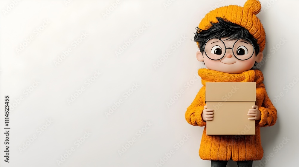 Aufkleber a whimsical 3d rendered animated character tightly clutching a basic cardboard container suitable fo