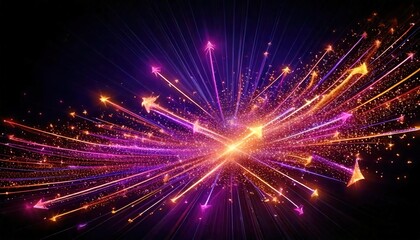 The upward and forward motion of arrows represents business growth, market expansion, and success over time.