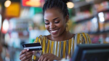 Happy Woman Making a Purchase in a Store