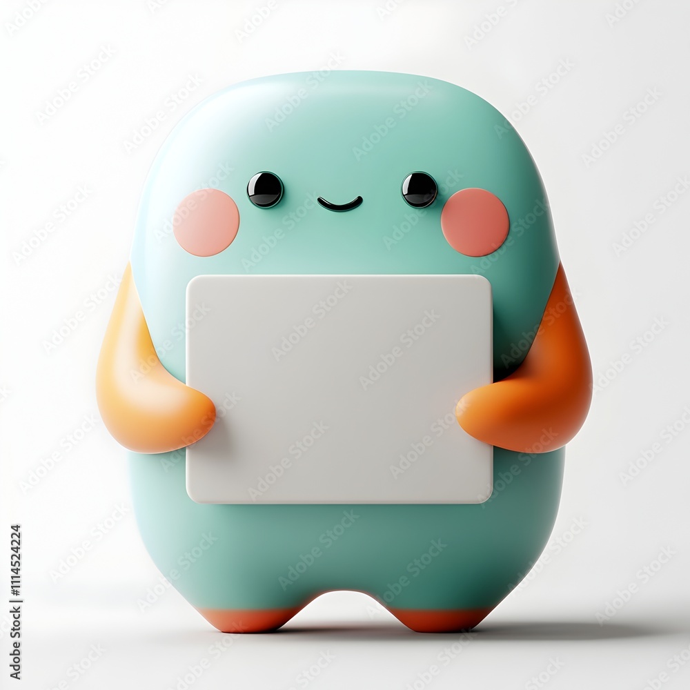 Poster cute and playful 3d rendered animated character in a vibrant simplified and stylized design