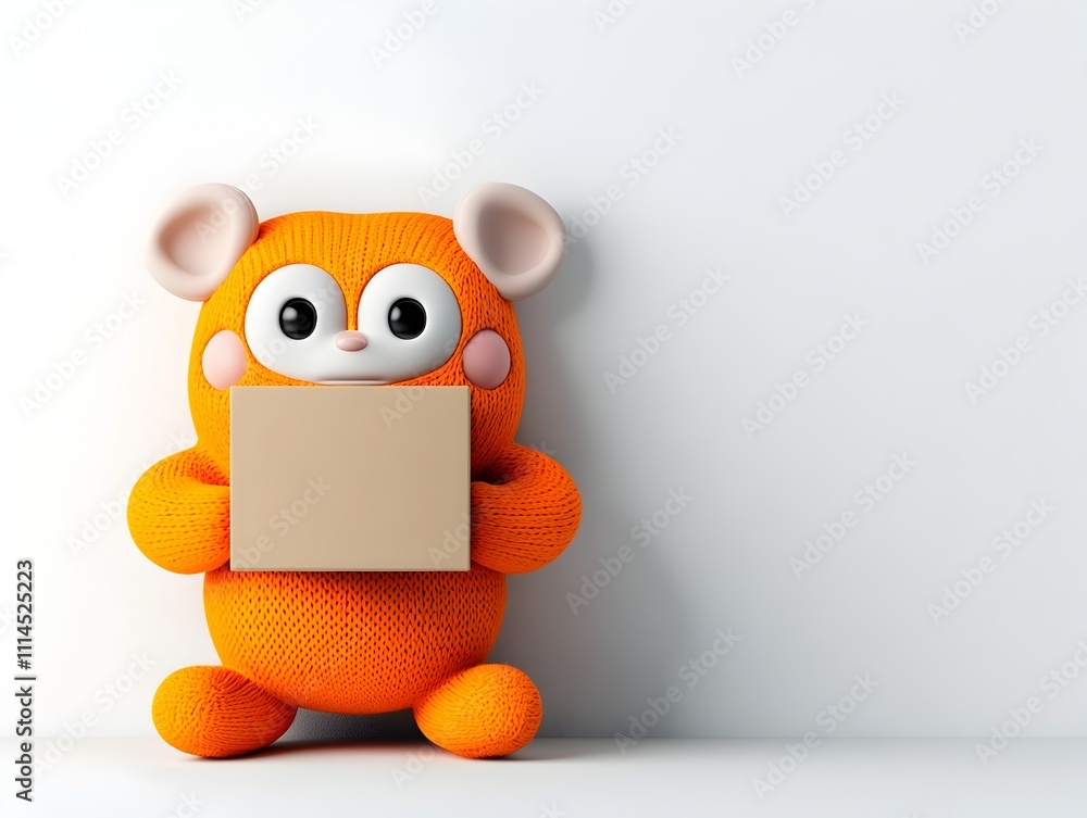 Poster cheerful and playful anthropomorphic character holding a basic cardboard box perfect for children s 
