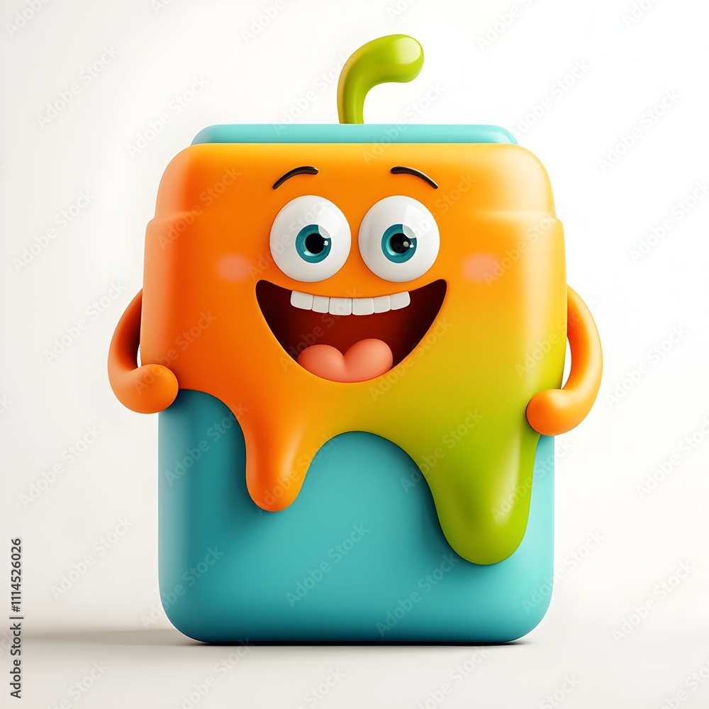 Aufkleber colorful and whimsical 3d of a cheerful cartoon character securely grasping a generic square paper c