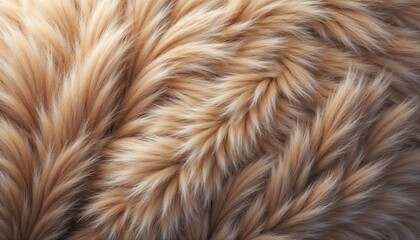 Fototapeta premium Close-up of luxurious faux fur texture in warm beige tones with soft, fluffy appearance