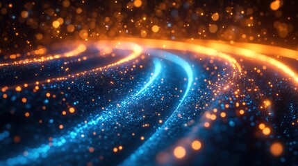 Obraz premium Abstract glowing lines with sparkling particles.