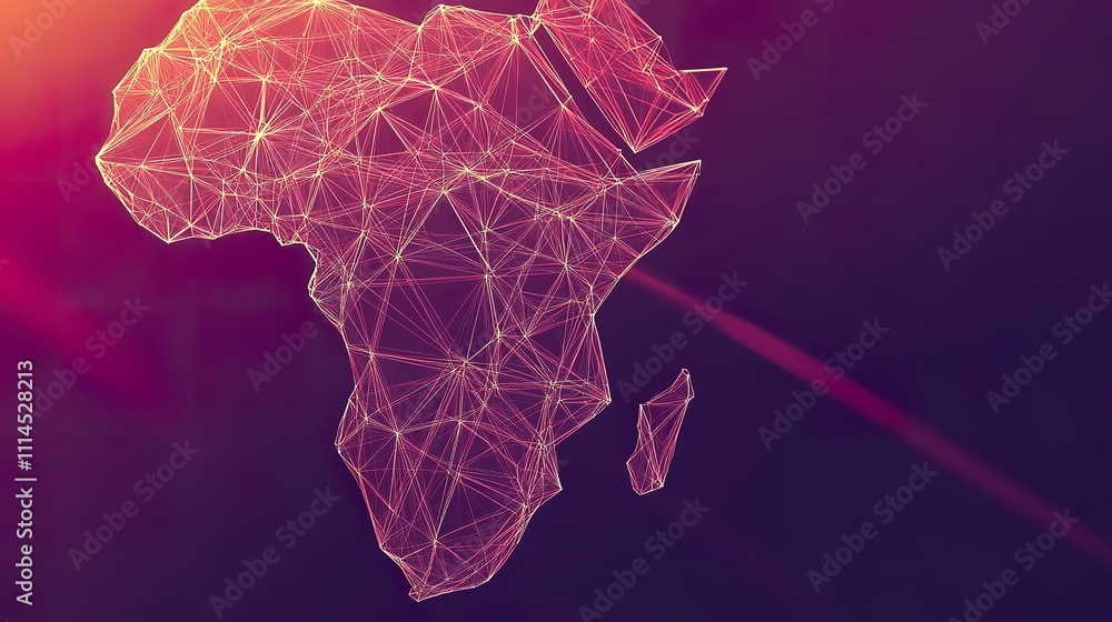 Poster a geometric design outline of africa made with sharp angles and lines.