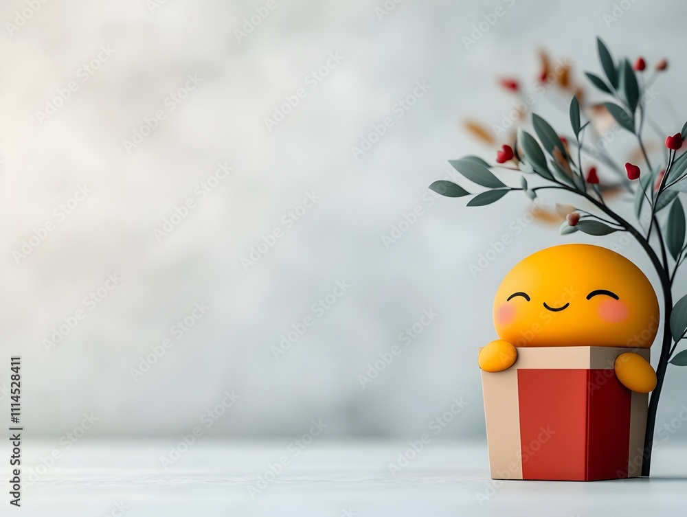 Poster A 3D rendered cheerful cartoon figure embracing a simple cardboard container designed with expressive features and vibrant hues resting on a pristine white backdrop with subtle highlights