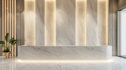 Fototapeta premium Stylish minimalist interior of a hotel lobby or reception area for a beauty salon, spa or private medical clinic with a marble counter