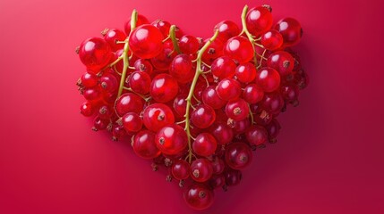 Heart-Shaped Currants on Red Background