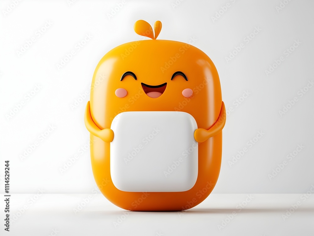 Poster cheerful and endearing cartoon persona firmly gripping a plain cubic container a design suitable for