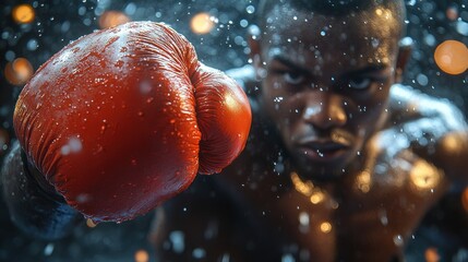 Boxer preparing for a powerful punch in the ring.