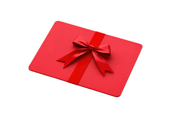 A vibrant red gift card adorned with a shiny bow, symbolizing celebration and giving.