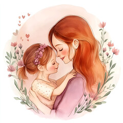 A young beautiful woman hugs a little red-haired girl. Mother's Day. 