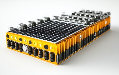 Naklejka premium A clean, high-resolution photograph of a solar panel on top of a roof, isolated on a white background. 