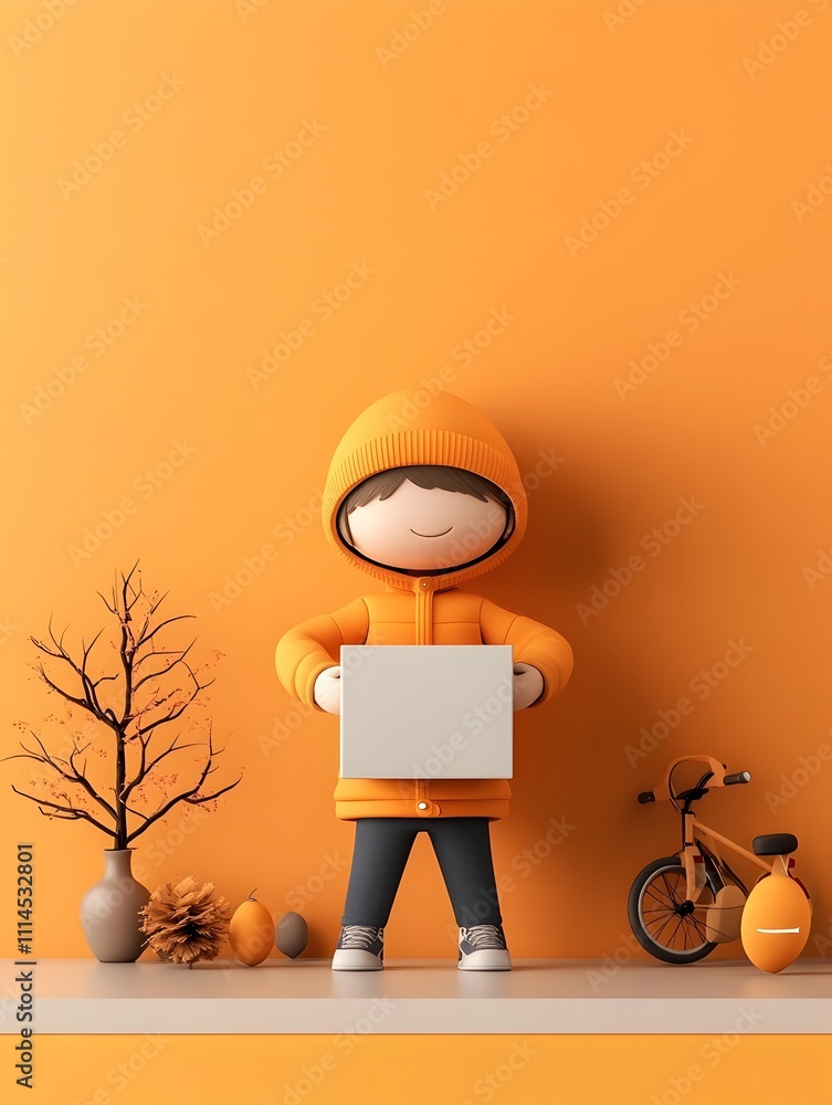 Poster endearing 3d animated figure firmly grasping a plain geometric box crafted with a cheerful kid frien