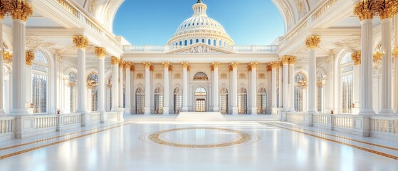 Obraz premium Majestic United States Capitol Building in Washington D.C. Surrounded by Lush Greenery and Clear Blue Sky, Perfect for Government and Architecture Themes
