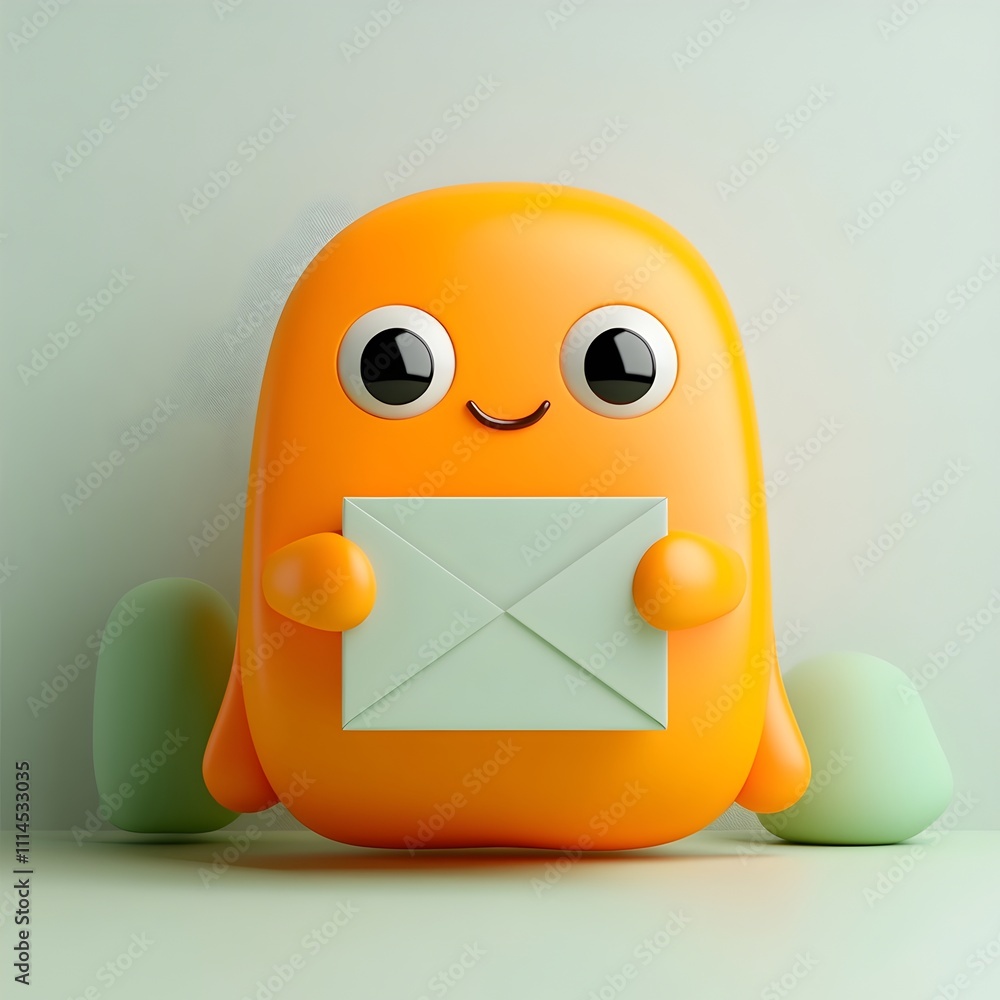 Poster cute 3d rendered cartoon entity tightly clasping a featureless four sided paper box created for yout