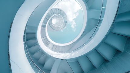 Fototapeta premium Modern Spiral Staircase Ascending Towards a Sky