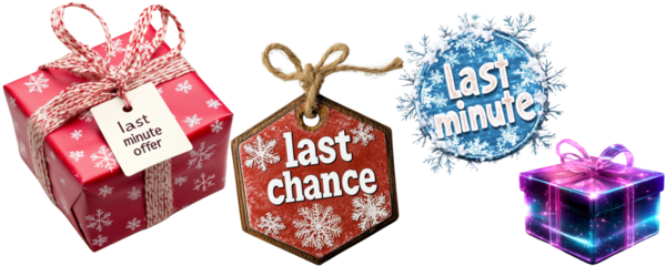 few ideas for last minute offer labels / signs isolated over white (transparent) background; cutted elements for upgrading christmas/winter advertising