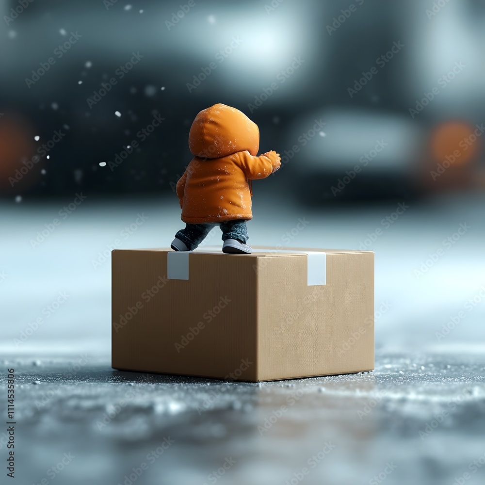 Poster charming 3d rendered animated character firmly grasping a simple square cardboard box perfect for li