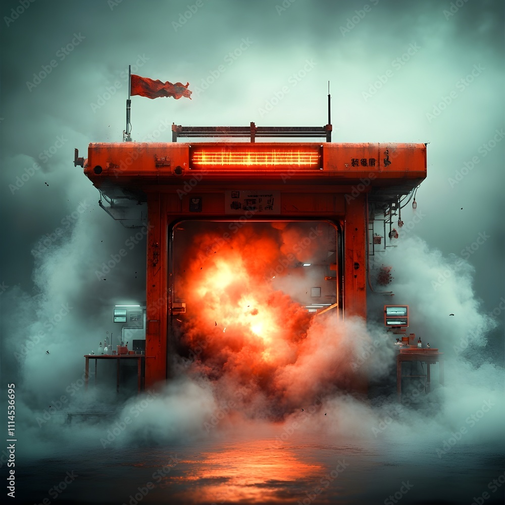 Aufkleber a futuristic neon tinged research hub pulsing with energy as scientists work an unpredictable reacti