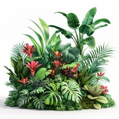 Obraz premium Tropical plant of lush foliage and flowers. Tropic plant vegetation featuring diverse mix of green leaves and vibrant flower