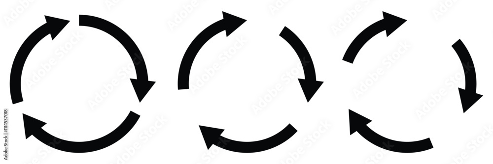 Poster different circular arrows of black color, different thickness. repeat arrow button, refresh icon, ci