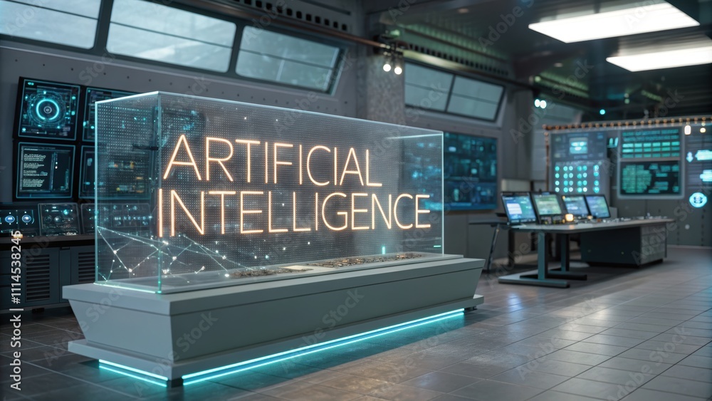 Poster artificial intelligence innovations in a modern tech lab futuristic environment digital insights
