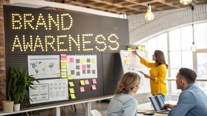 Brand awareness workshop in office space interactive learning environment collaborative team effort