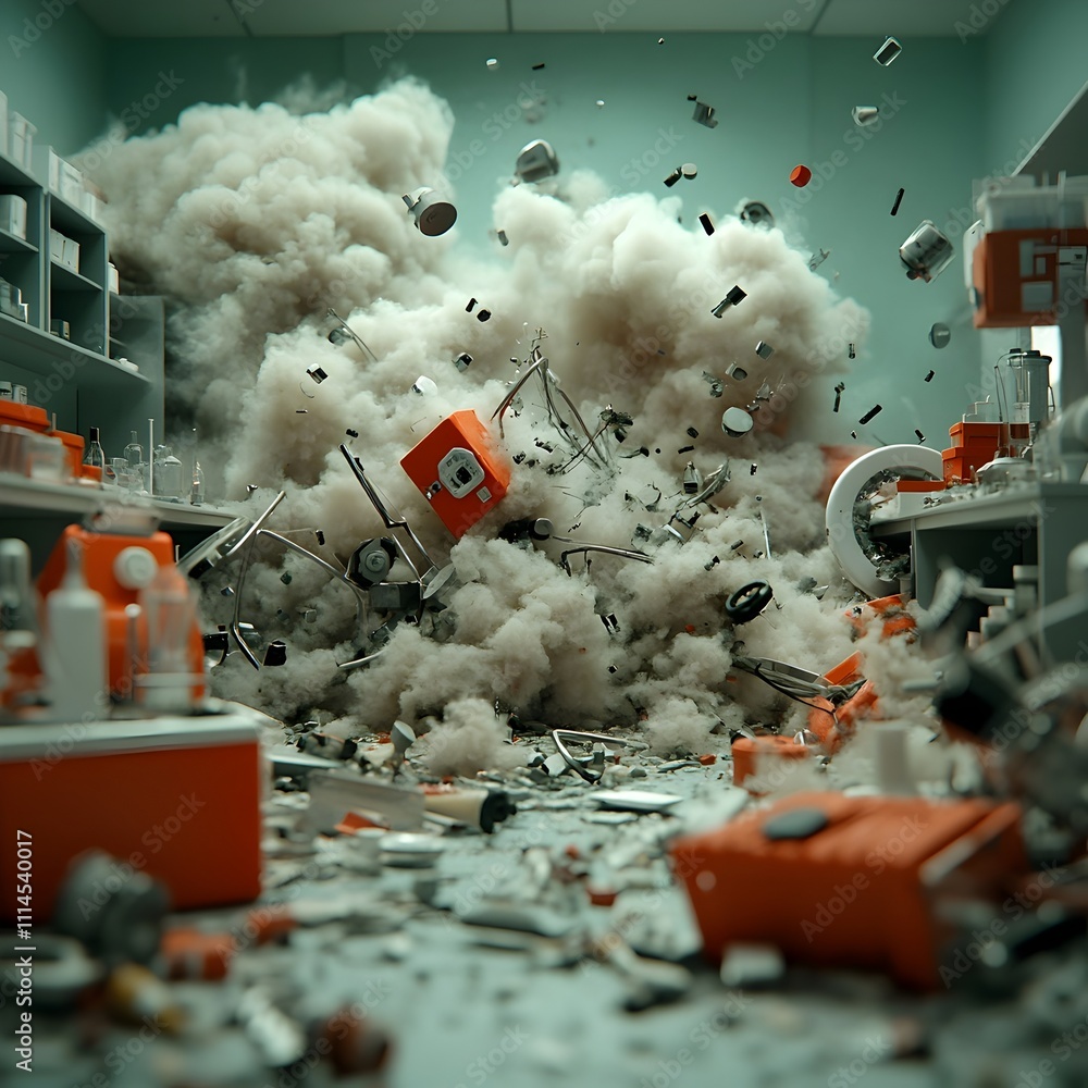 Aufkleber the twisted wreckage of a laboratory decimated by a powerful blast with shattered instruments collap