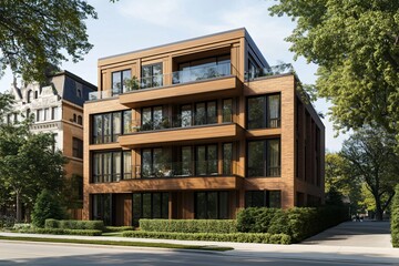 Fototapeta premium Luxury real estate featuring modern apartments and exclusive villas, showcasing high-end living and sophisticated architectural design.