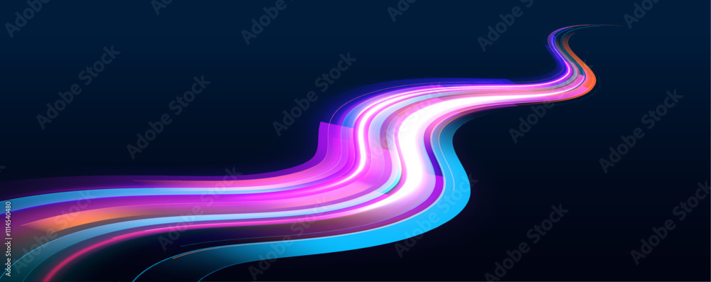 Aufkleber luminous sparkling lines, glowing violet speed rays, and laser beams in a blur of motion create a se