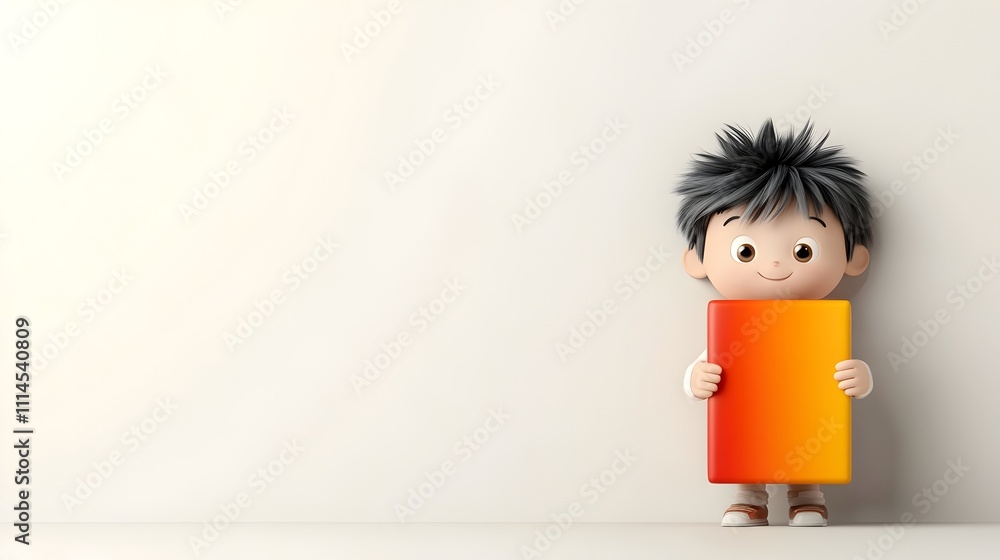 Poster 3d rendered playful and endearing cartoon character securely holding a vibrant rectangular package c